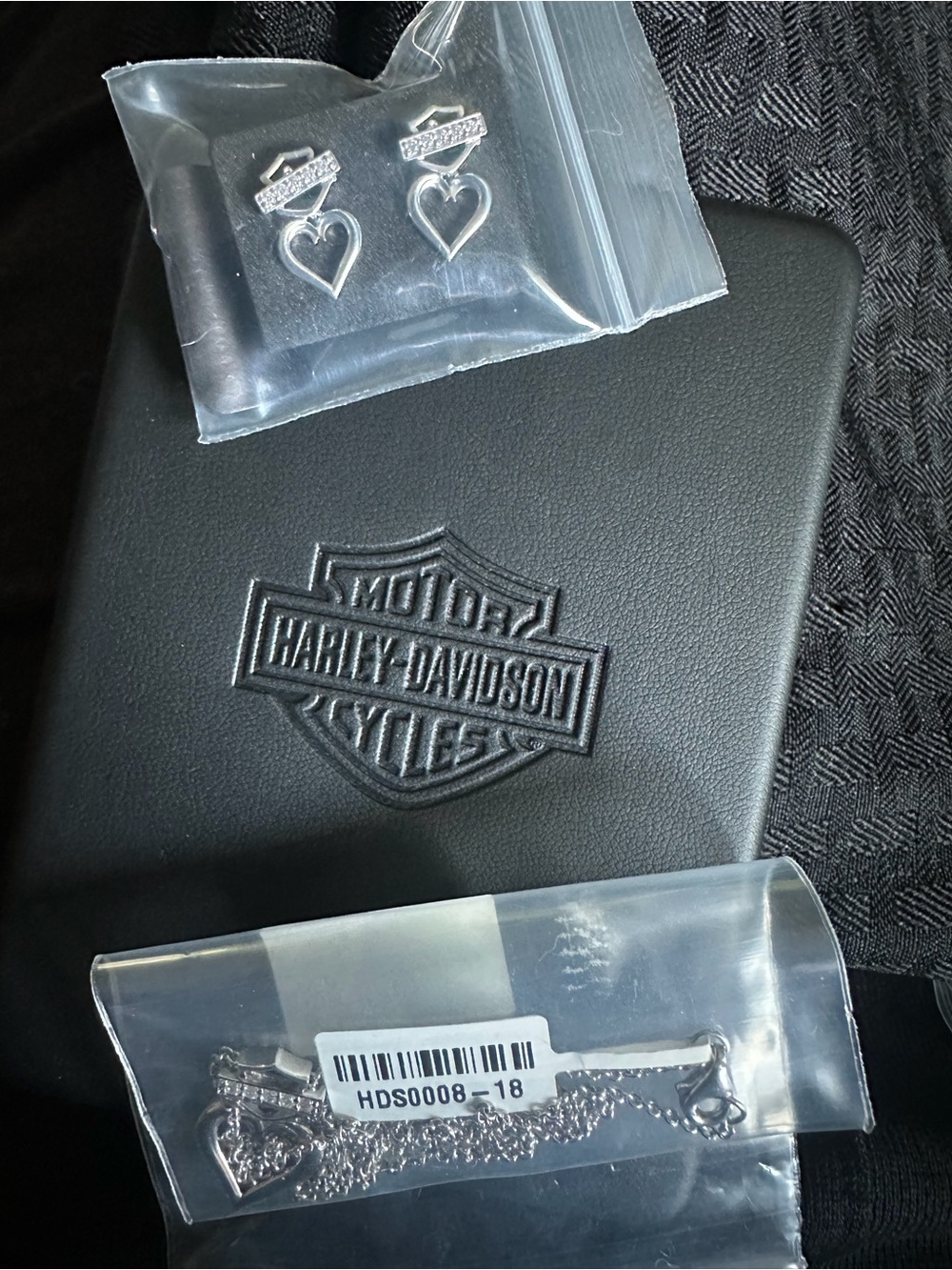 Harley-Davidson Silver Heart Necklace and Stud Earrings Set
